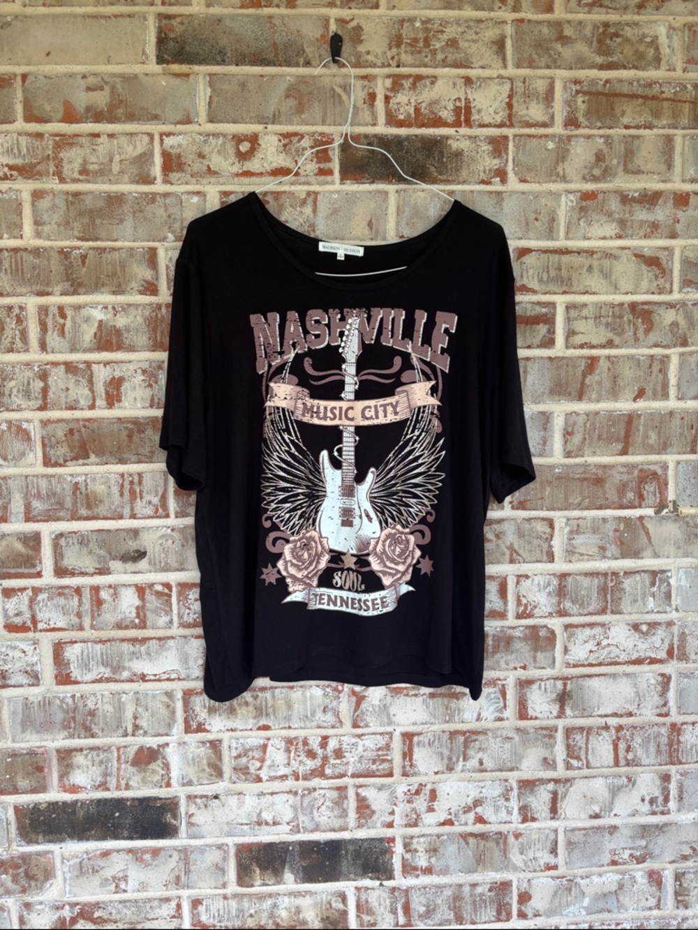 Madison + Hudson Black Glittery Nashville Music City Guitar Top